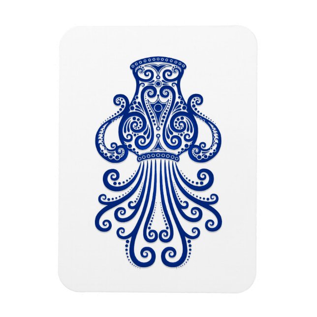 Intricate Blue Aquarius Zodiac auf White Magnet (Vertikal)