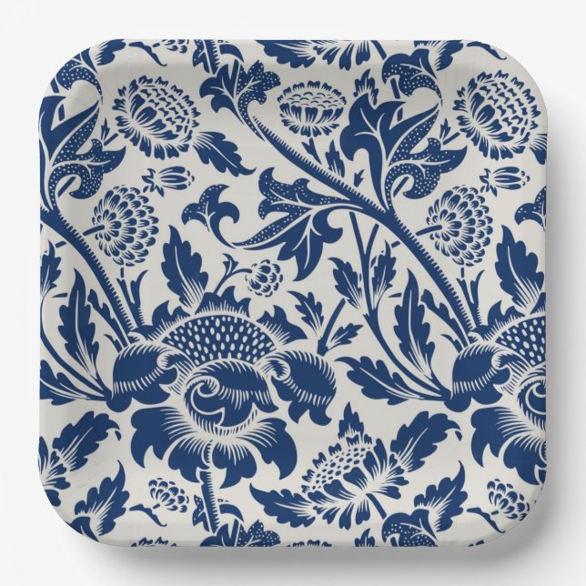 Intricate blue floral pattern on light background pappteller (Vorderseite)