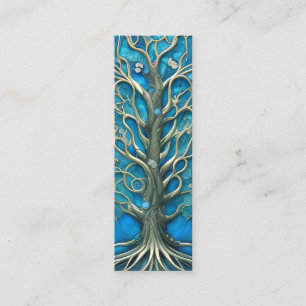 Intricate Blue Floral Tree of Life Graphic Mini Visitenkarte