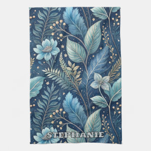 Intricate Blue & Green Botanical - Starry Dark Blu Geschirrtuch