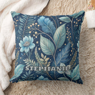 Intricate Blue & Green Botanical - Starry Dark Blu Kissen