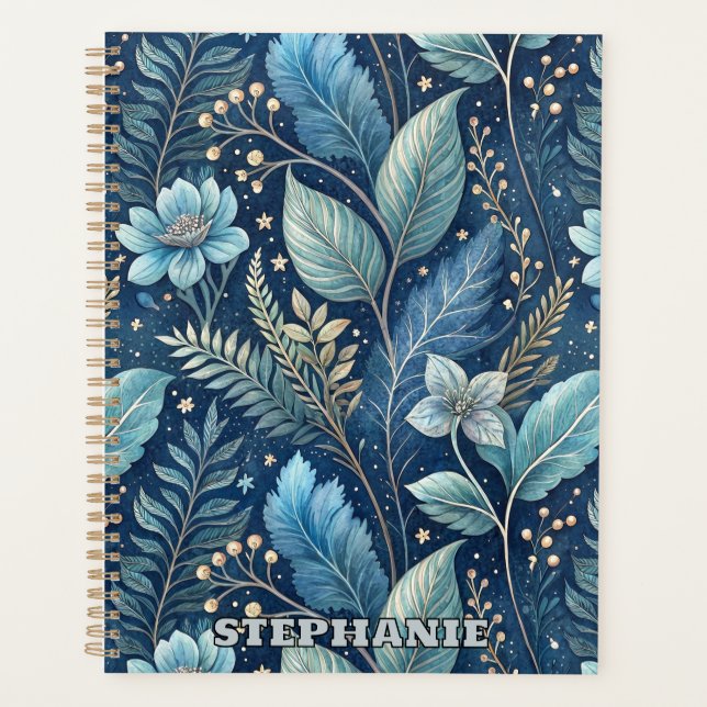 Intricate Blue & Green Botanical - Starry Dark Blu Planer (Vorderseite)