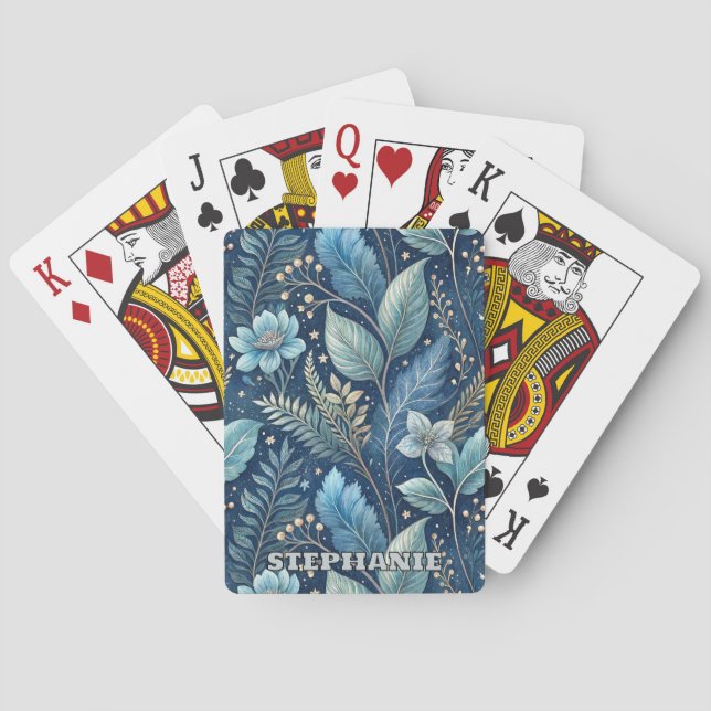 Intricate Blue & Green Botanical - Starry Dark Blu Spielkarten (Rückseite)