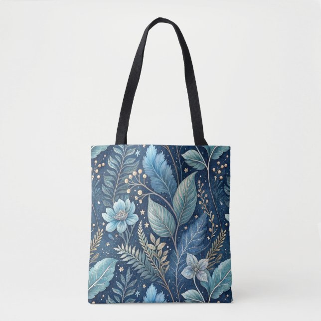 Intricate Blue & Green Botanical - Starry Dark Blu Tasche (Vorderseite)