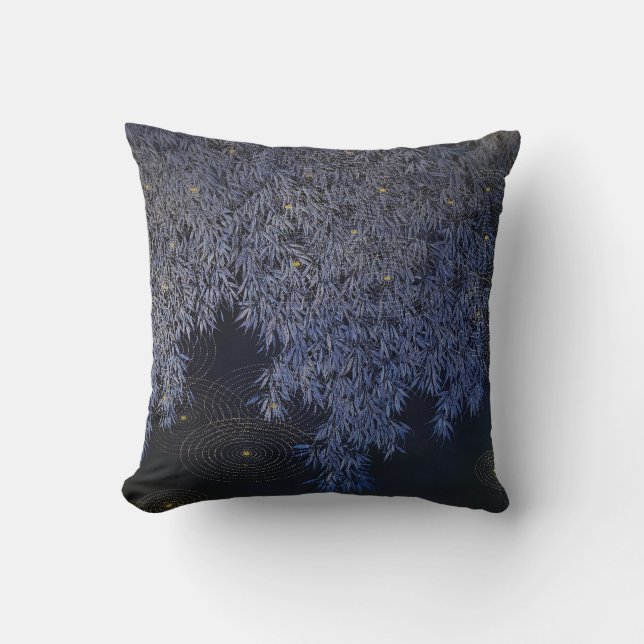 Intricate Blue Hue Leafs Golden Spots Innendekorat Kissen (Vorderseite)