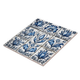 Intricate Blue Rustic Indigo Azulejo Tile Design Fliese