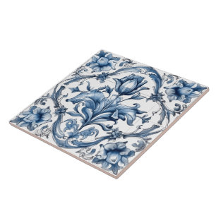 Intricate Blue Rustic Indigo Azulejo Tile Design Fliese