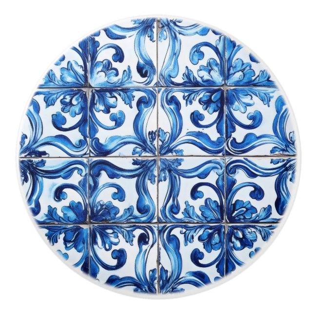 Intricate Blue Tile Pattern Keramikknauf (Vorderseite)