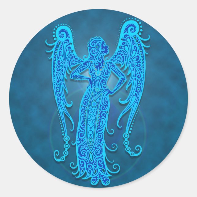 Intricate Blue Tribal Virgo Runder Aufkleber (Vorderseite)
