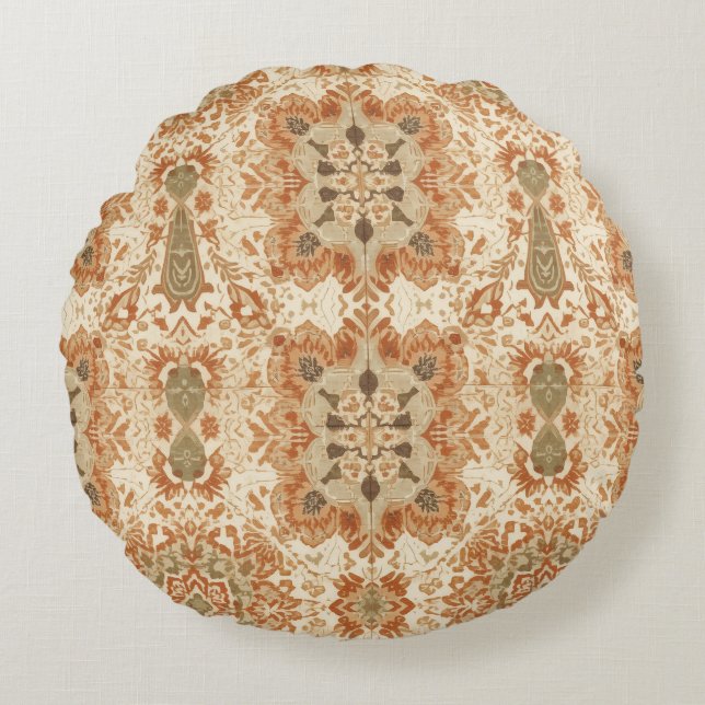 Intricate Bohemian Tile Pattern in Earthy Terracot Rundes Kissen (Vorderseite)