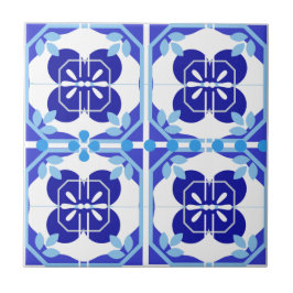 Intricate Bright Blue Navy Azulejos Style Fliese