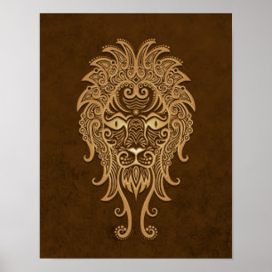 Intricate Brown Leo Zodiac Poster