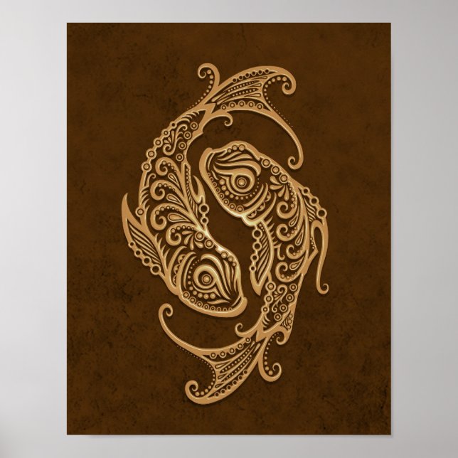 Intricate Brown Pisces Zodiac Poster (Vorne)