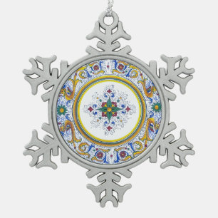 Intricate Deruta Motif Blumenmuster Schneeflocken Zinn-Ornament