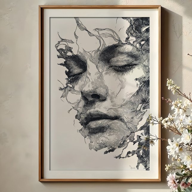 Intricate Dreams: Monchrome Linie Art Portrait Poster (Von Creator hochgeladen)
