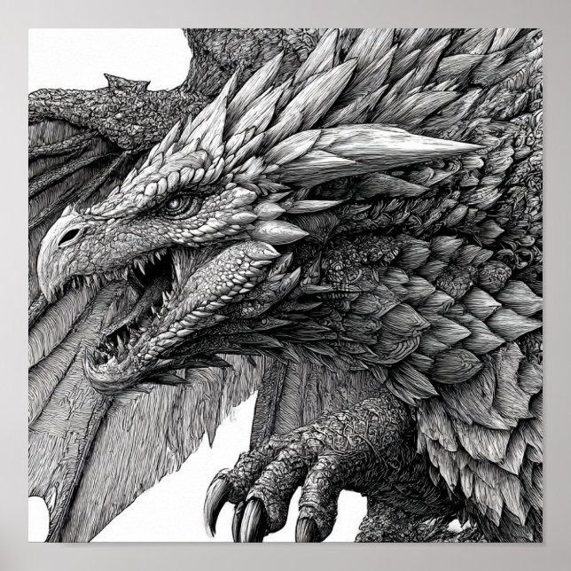 Intricate Fantasy Illustration: Detailed Dragon Poster (Vorne)