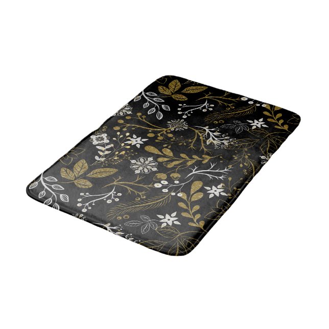 Intricate floral pattern with gold and white  badematte (Schrägansicht)