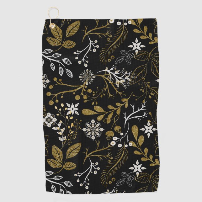 Intricate floral pattern with gold and white  golfhandtuch (Vorderseite)