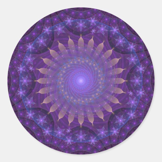 Intricate Fraktal Mandala | Lila, blau, orange Runder Aufkleber (Vorderseite)