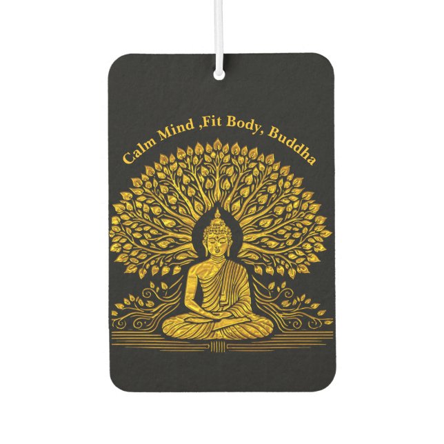 Intricate Gold Buddha umgeben von üppigen Folies Autolufterfrischer (Vorderseite)