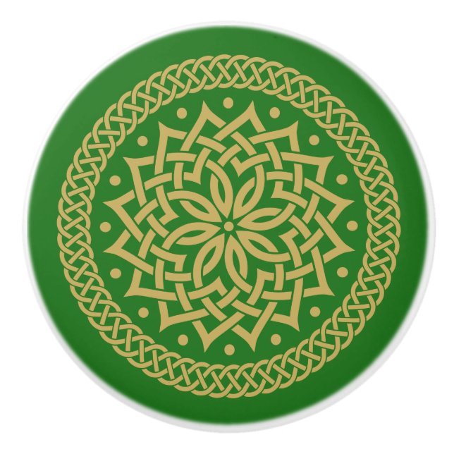 Intricate Gold Celtic Blume Mandala Keramikknauf (Vorderseite)