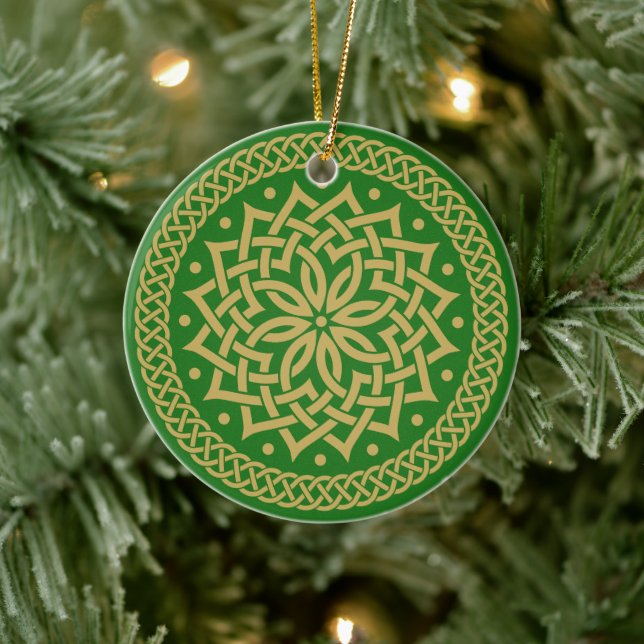Intricate Gold Celtic Blume Mandala Personalisiert Keramik Ornament (Baum)