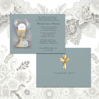 Intricate Gold Chalice mit dem blauen Bukett Acque Einladung