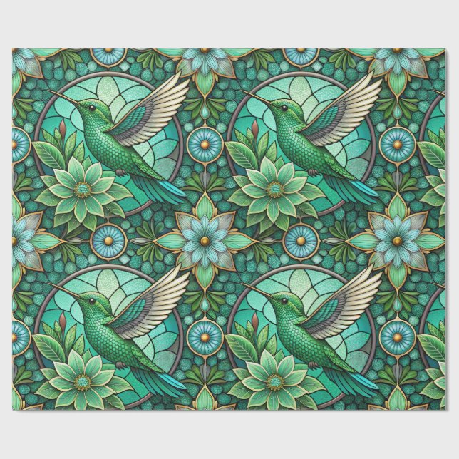 Intricate green and teal stained glass-style  geschenkpapier (Flach)