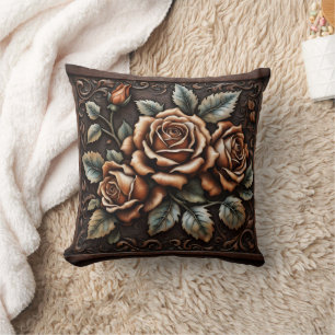Intricate Holzschnitzerei eleganter Rose Kissen