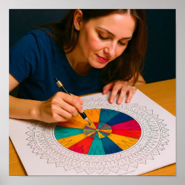 Intricate Mandala Coloring Detail Technique Poster