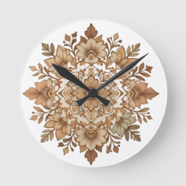 Intricate Mandala Floral Brown Tones Art Runde Wanduhr