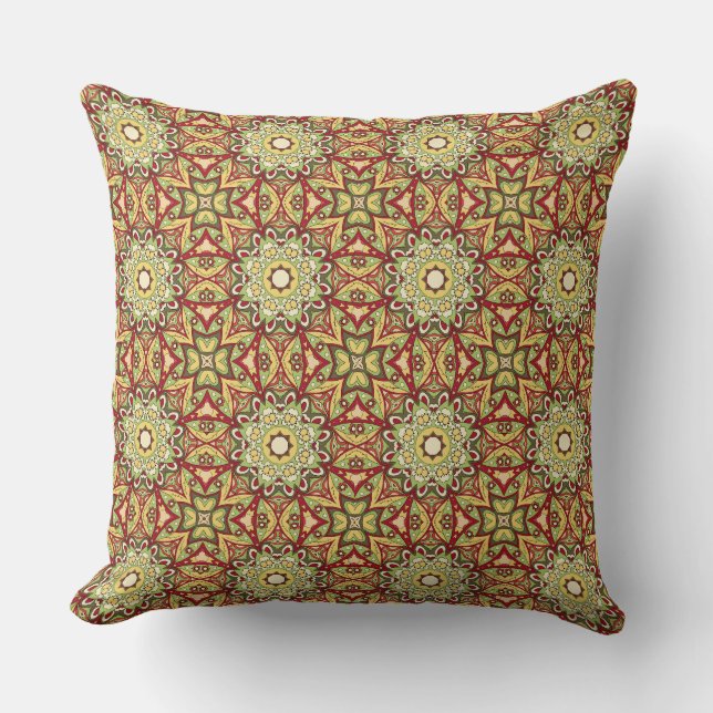 Intricate Mandala Red Gold Ethnic Muster Design. Kissen (Vorderseite)