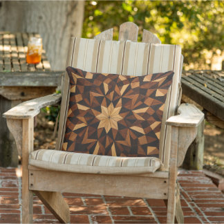 "Intricate Marquetry Geometric Wood Throw Pillow" Kissen