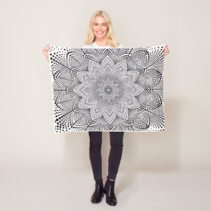 Intricate monochrome Mandala-Geometrie-Kunst-Fleec Fleecedecke