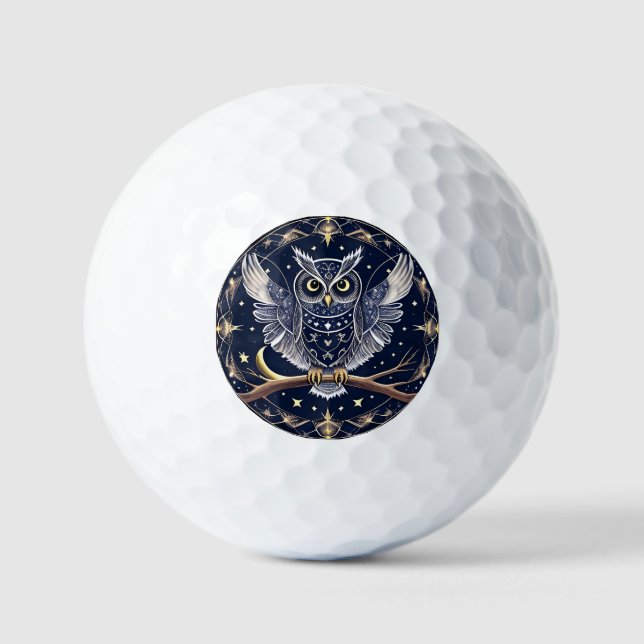 Intricate Night Owl Illustration Golfball (Vorderseite)