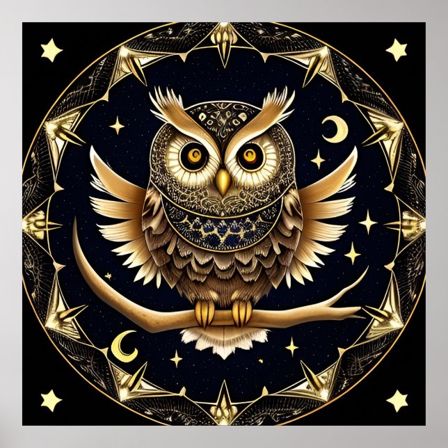 Intricate Night Owl Illustration Poster (Vorne)