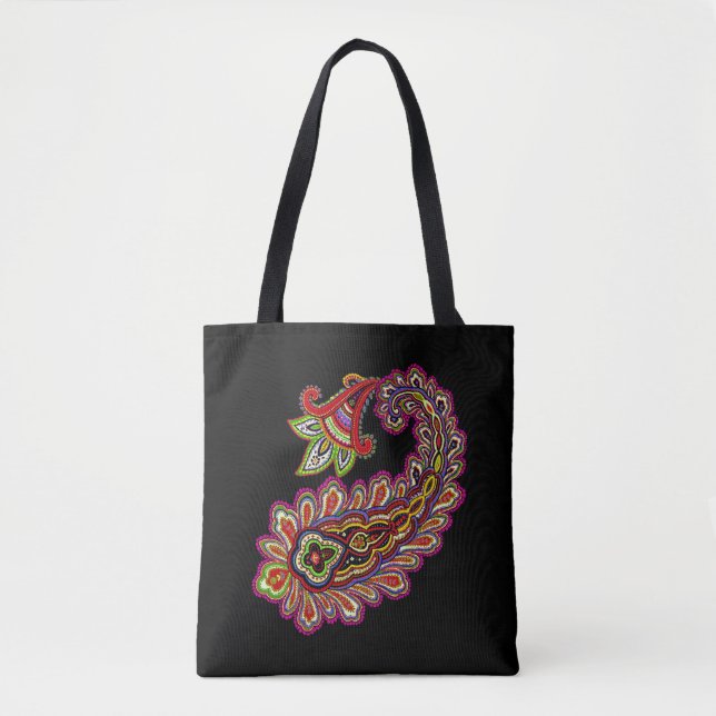 Intricate Paisley in Vibrant Pinks on Black  Tasche (Vorderseite)