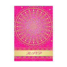 Intricate Pink, Gold Scrolls Wedding RSVP Card
