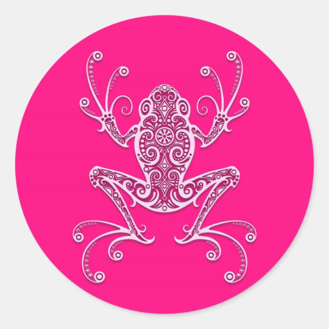 Intricate Pink Tree Frog Runder Aufkleber (Vorderseite)