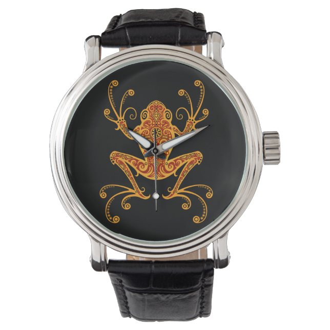 Intricate Red and Yellow Tree Frog Armbanduhr (Vorderseite)