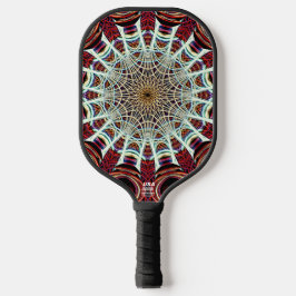 Intricate Red Beige Geometric Web Mandala Art Pickleball Schläger