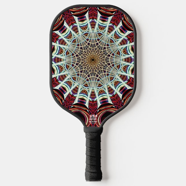 Intricate Red Beige Geometric Web Mandala Art Pickleball Schläger (Vorderseite)