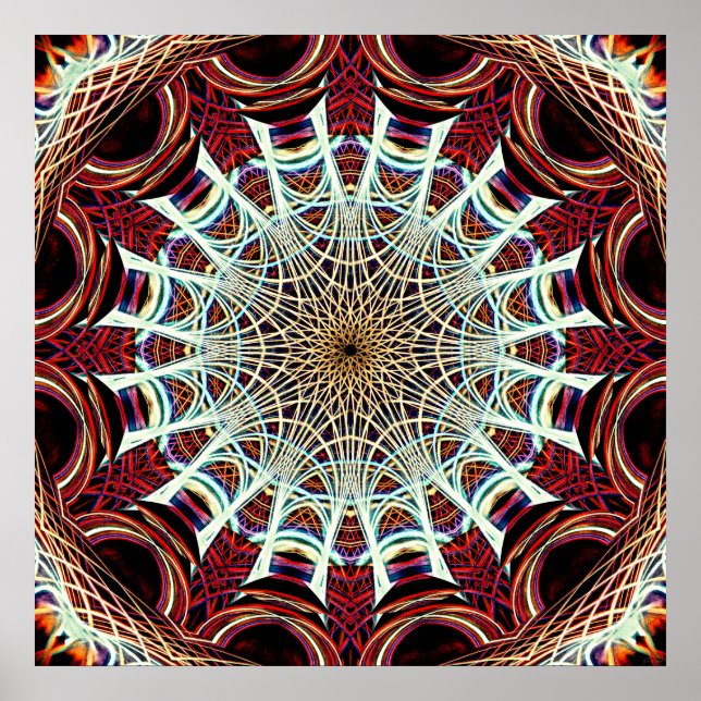 Intricate Red Beige Geometric Web Mandala Art Poster (Vorne)