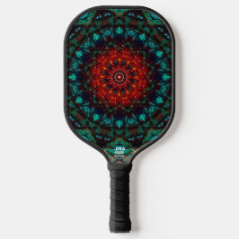 Intricate Red Turquoise Geometric Mandala Art Pickleball Schläger