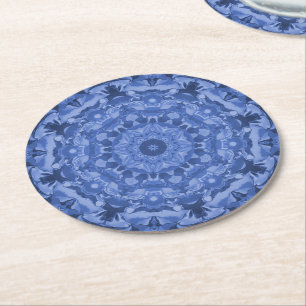 Intricate Royal Blue Kaleidoscope Runder Pappuntersetzer