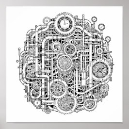 Intricate Steampunk Decoupage Template Line Art Poster