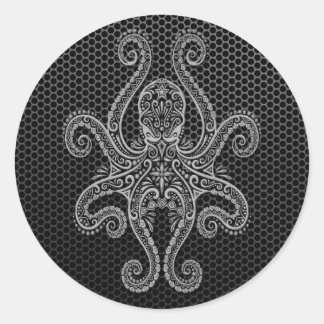 Intricate Steel Mesh Octopus Runder Aufkleber