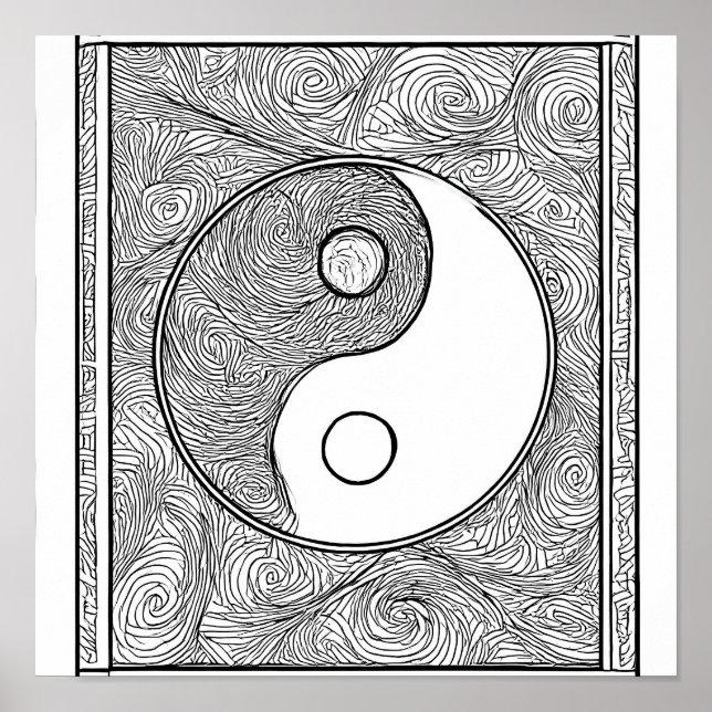 Intricate Symmetrical Coloring Page: Yin Yang  Poster (Vorne)