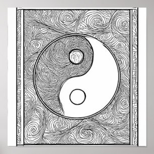 Intricate Symmetrische Farbseite: Yin Yang  Poster