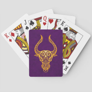 Intricate Yellow Taurus Zodiac on Purple Spielkarten